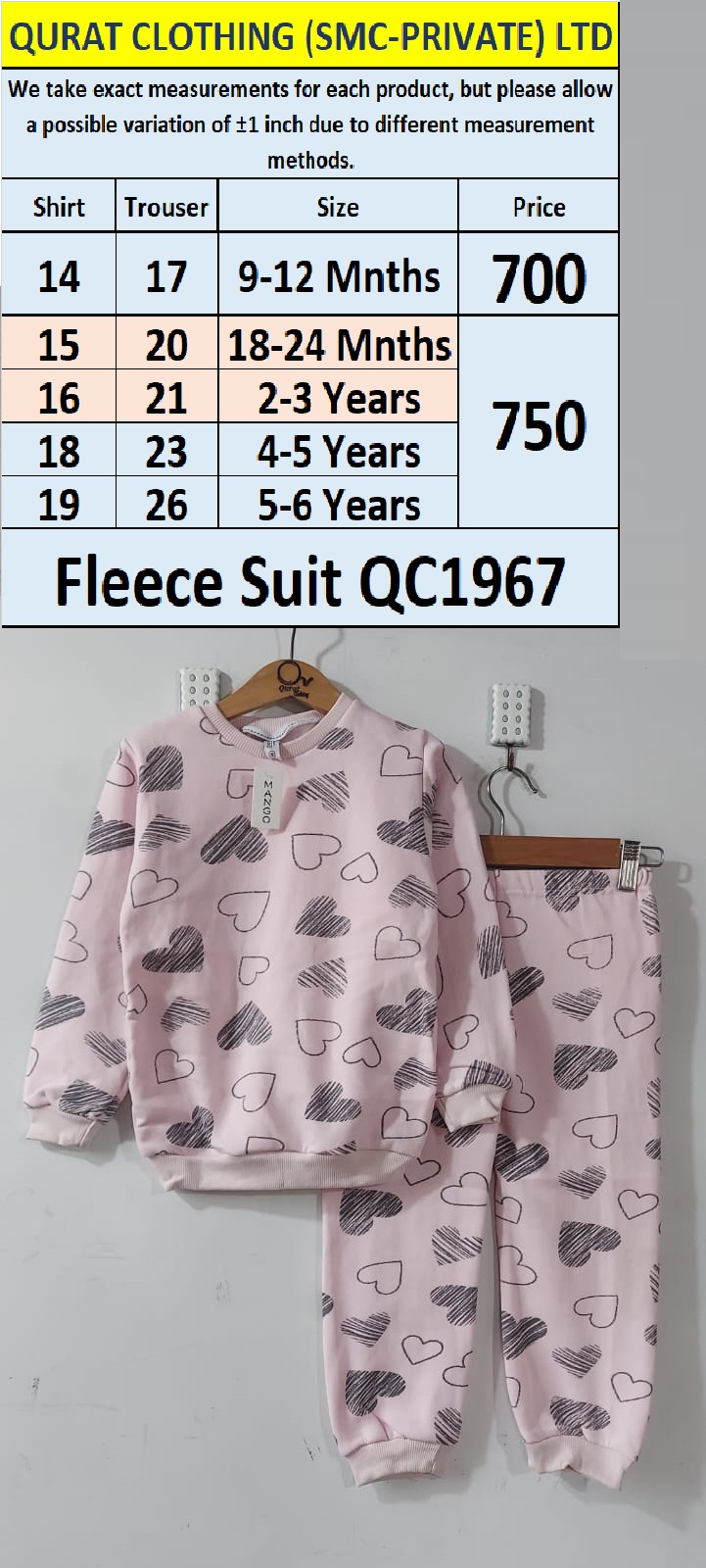 Fleece Two Piece Suit QC1967 by Qurat Clothing 