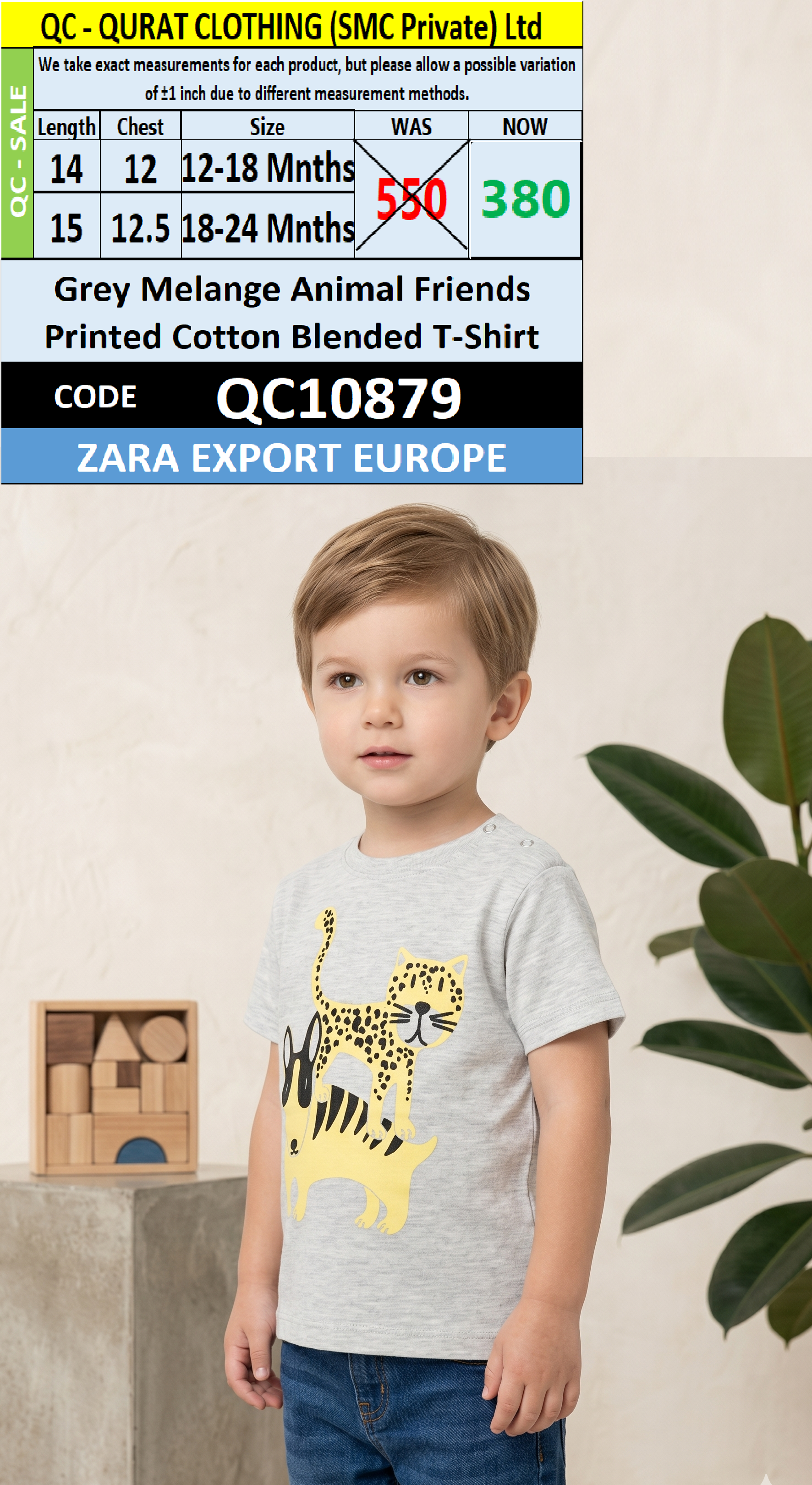 Grey Melange Animal Friends Printed Cotton Blended T-Shirt QC10879 – ZARA Export Europe