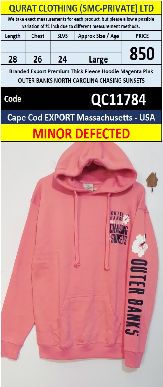  Minor Defected Branded Export Premium Thick Fleece Magenta Pink Hoodie – Outer Banks North Carolina Chasing Sunsets – Cape Cod Massachusetts USA – QC11784