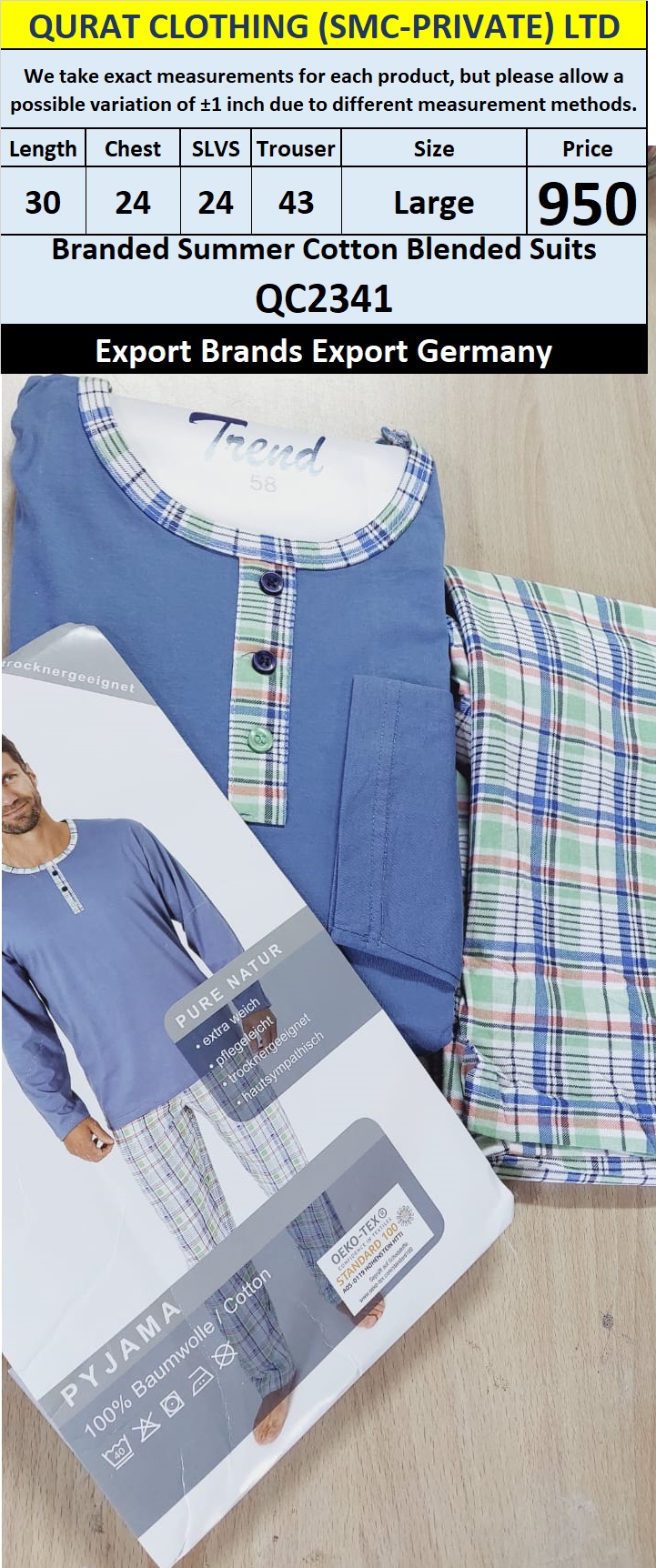 International Brands Summer Cotton Blended Suits Export Germany QC2341