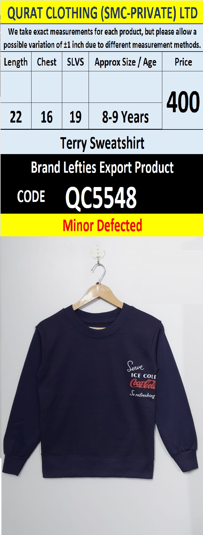 Brand Lefties Terry Sweatshirt Export Europe or USA (Minor Defected Product) - QC5548