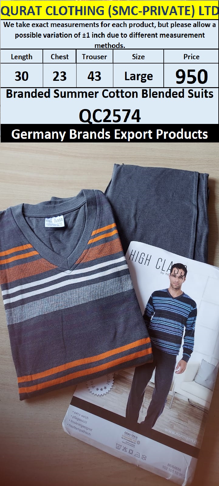 International Brands Summer Cotton Blended Suits Export Germany QC2574