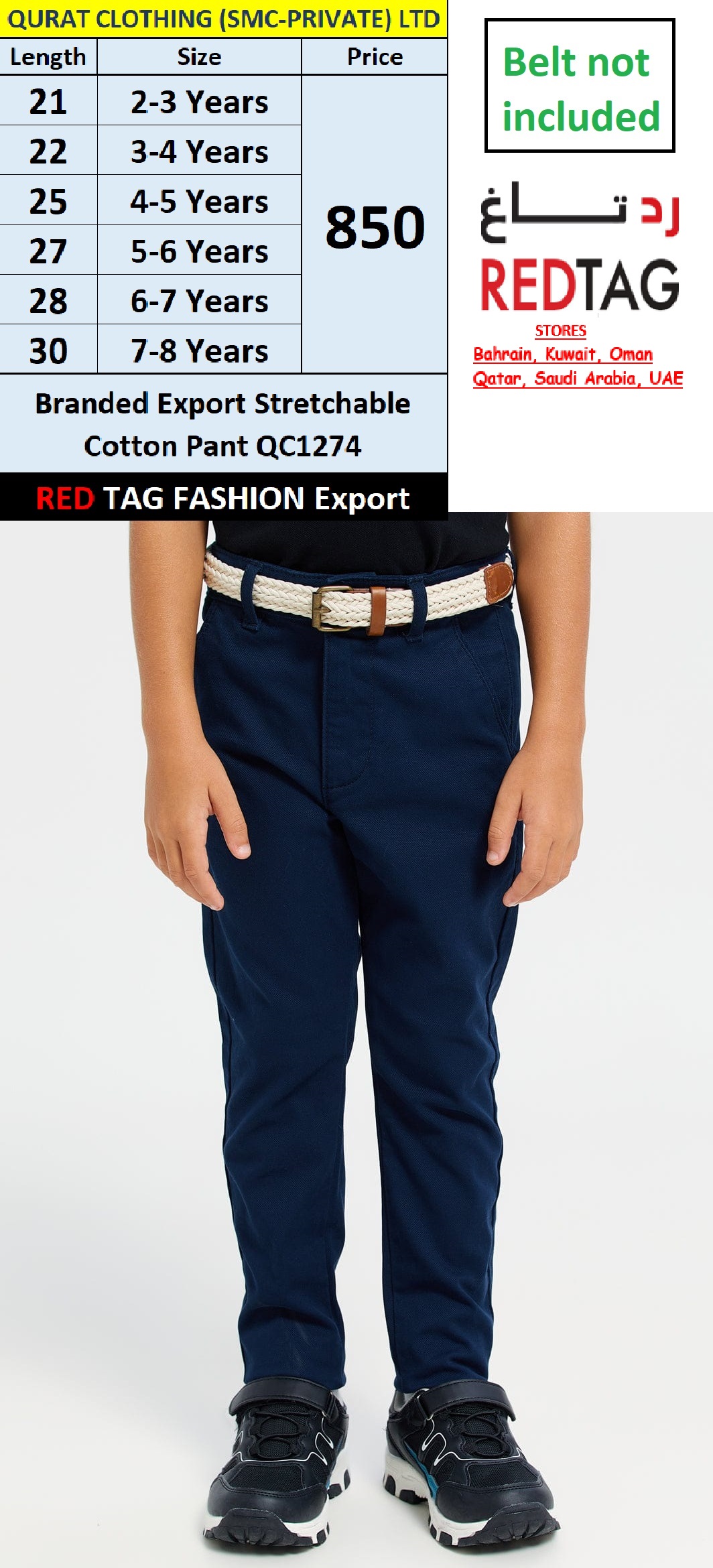RED TAG Fashion Brand Stretchable Cotton Pant QC1274 Export Arab Countries