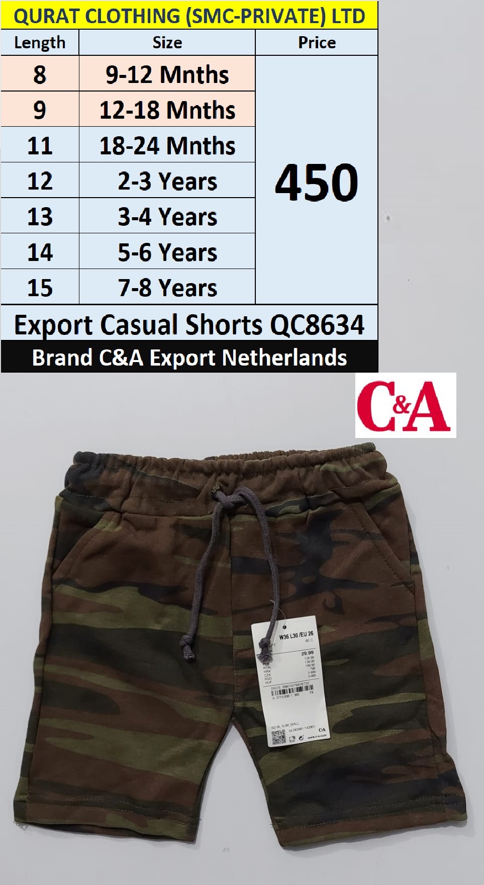 C&A Branded Camouflage Shorts QC8634 Export Netherlands