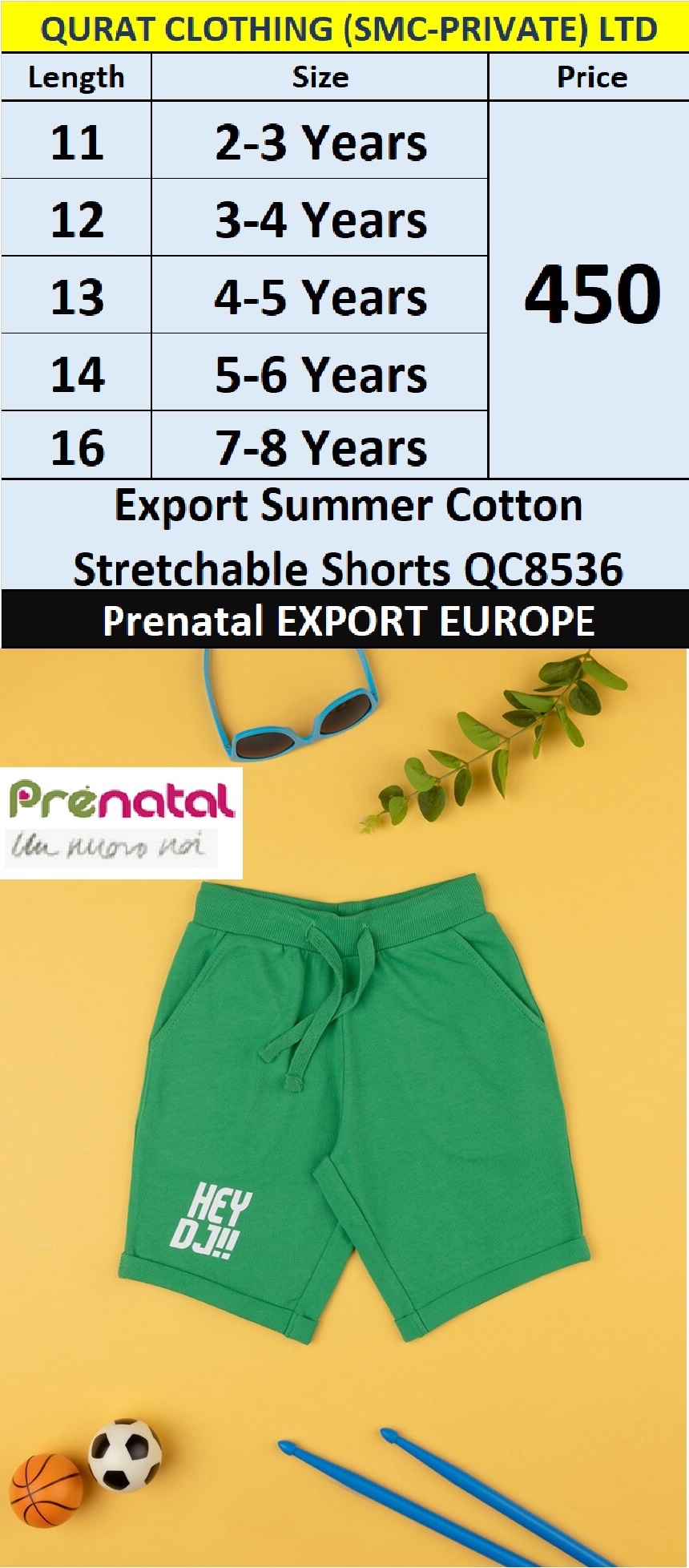 Prenatal Export Europe Summer Cotton Stretchable Shorts QC8536