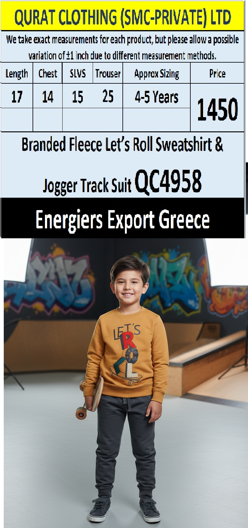 Energiers Brand Mustard “Let’s Roll” Fleece Sweatshirt & Jogger Track Suit QC4958 – Export Greece - QC4958