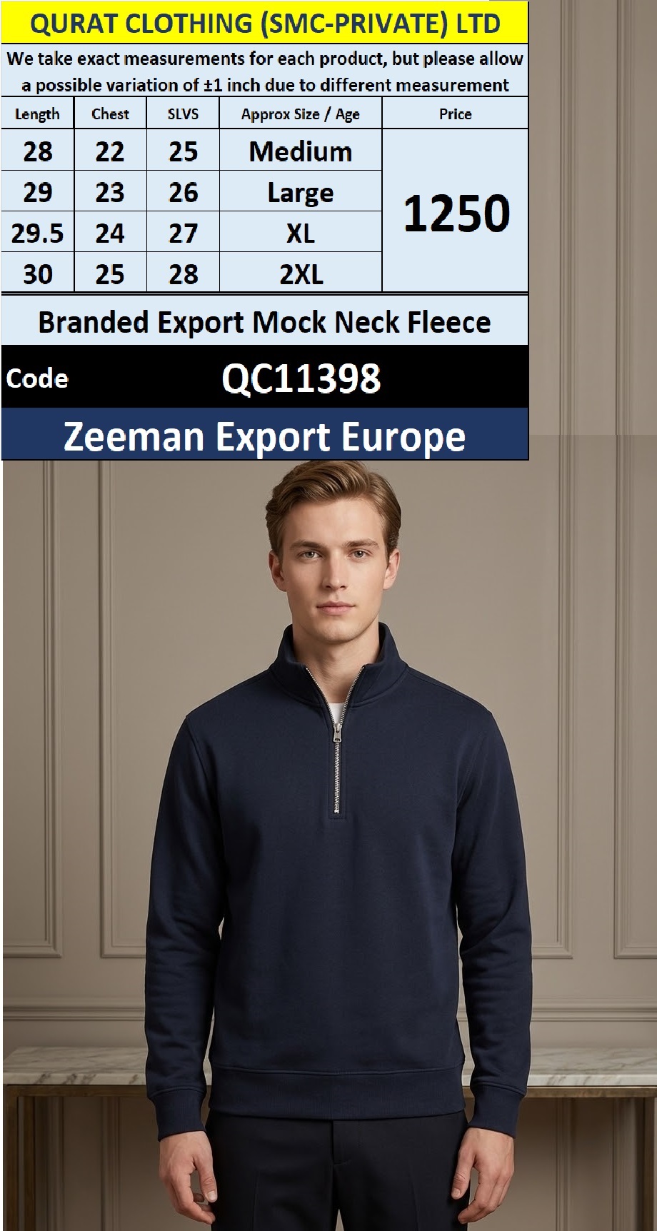 Branded Export Mock Neck Fleece – Zeeman Export Europe – QC11398