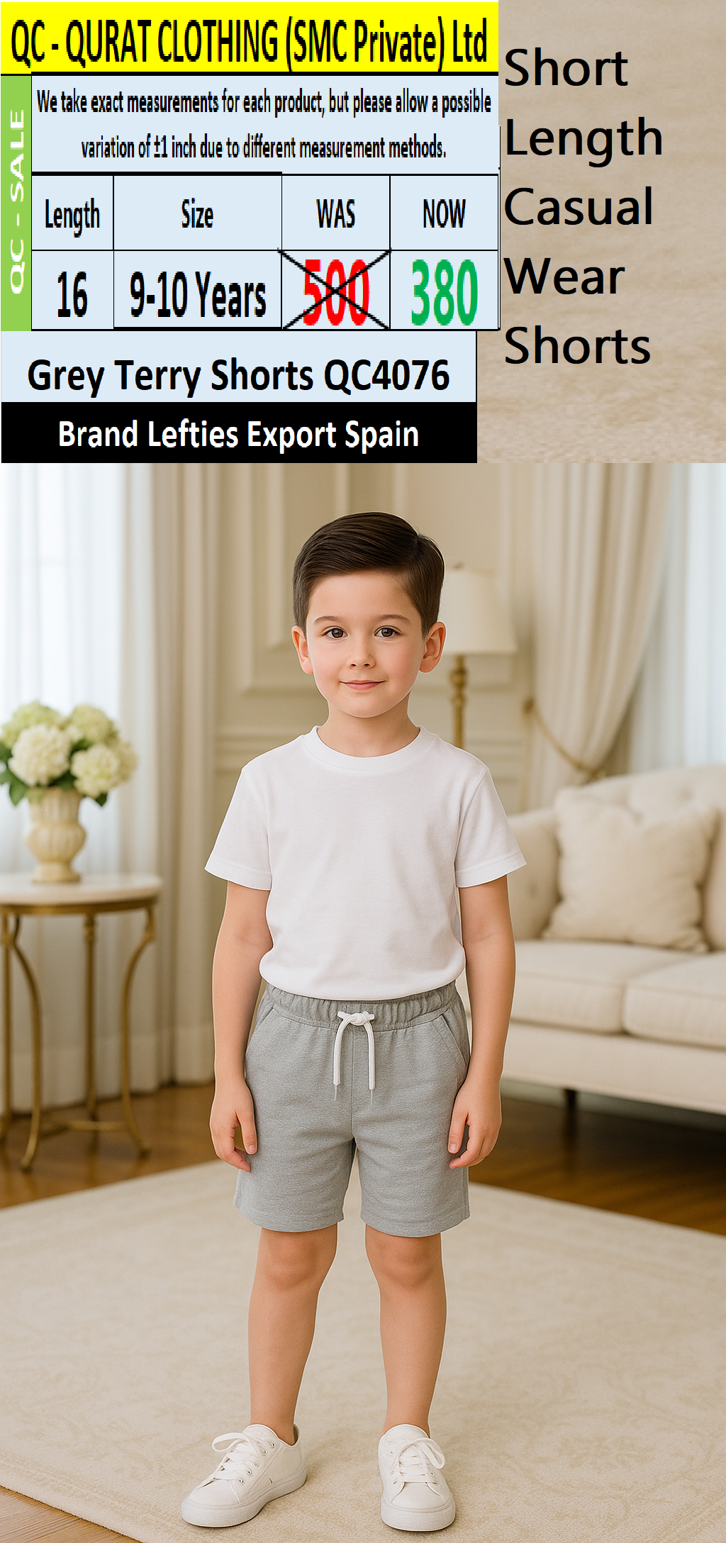 Lefties Brand Short Length Casual Wear Grey Terry Shorts QC4076 Export Spain