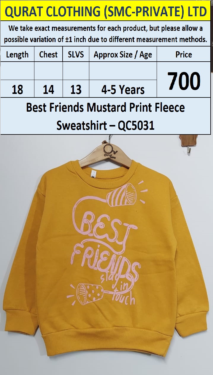 Best Friends Mustard “Stay in Touch” Print Fleece Sweatshirt QC5031