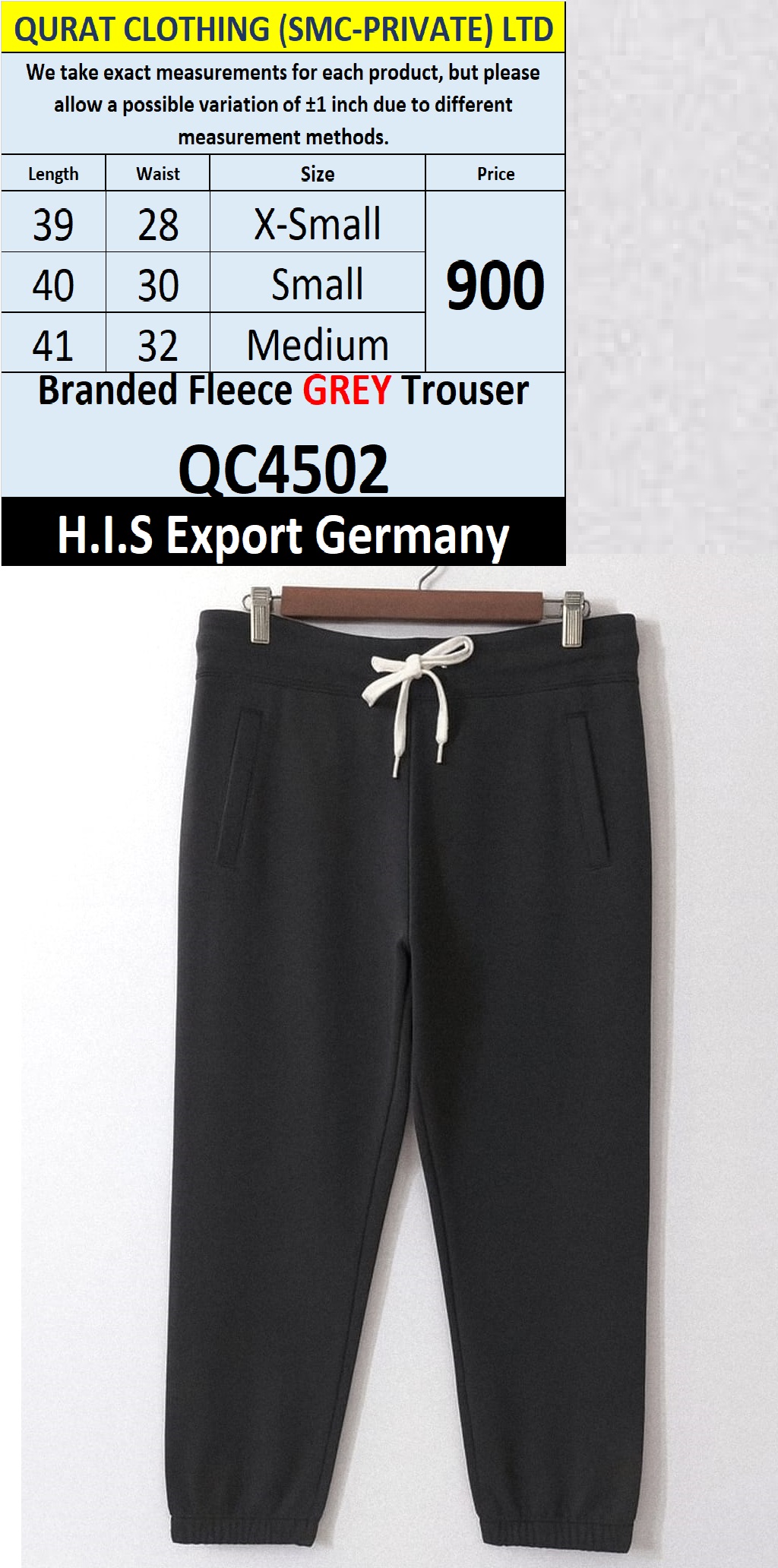 H.I.S Brand Fleece Trouser QC4502 Export Germany