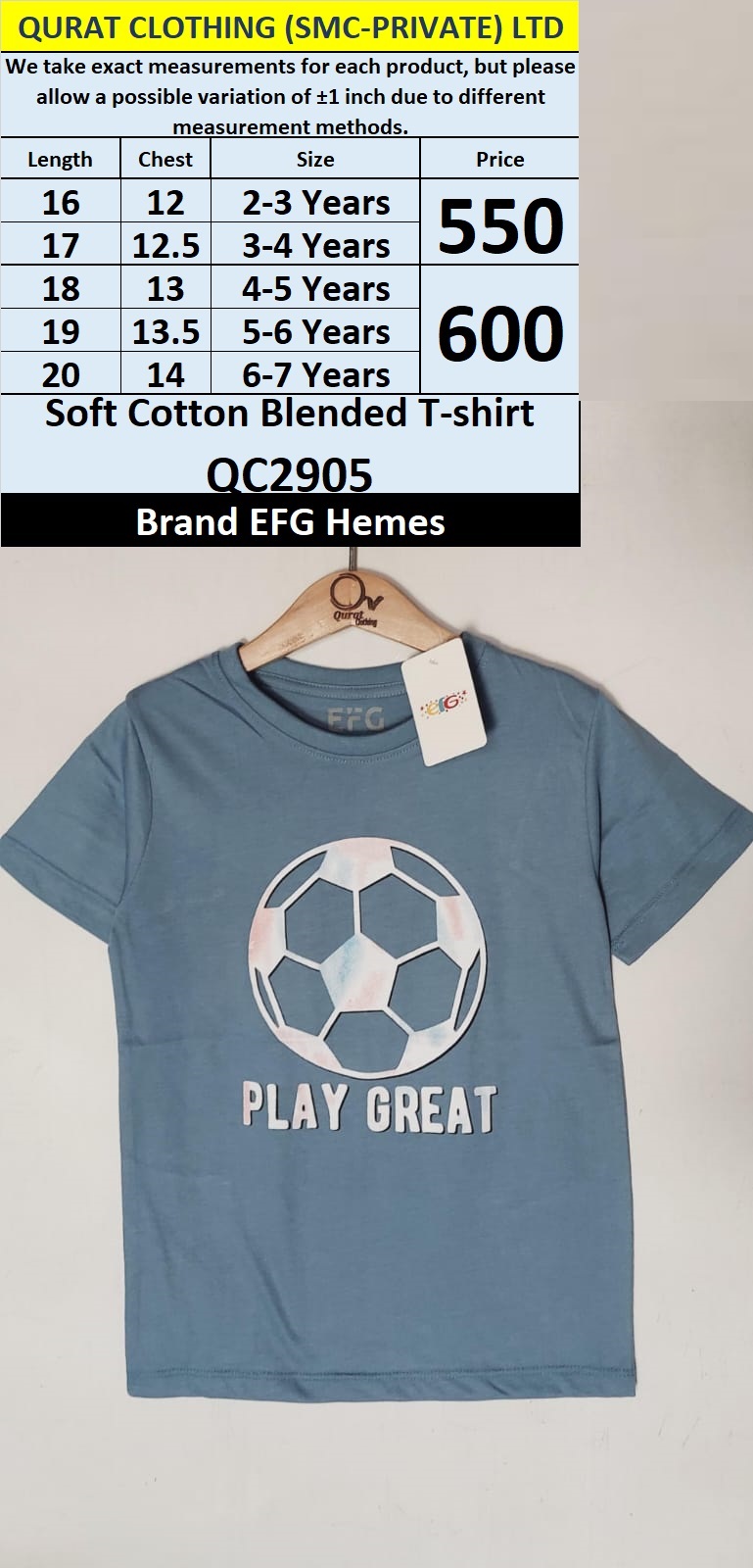 Soft Cotton Blended T-Shirt QC2905  Brand EFG Hemes