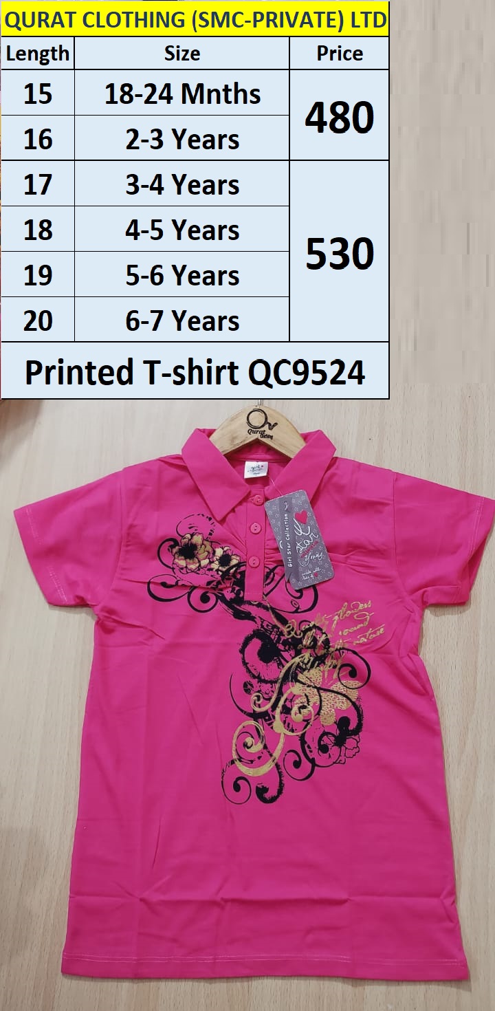 Pink Printed Collar Half Sleeves T-shirt QC9524 Brand Girl Star Collection