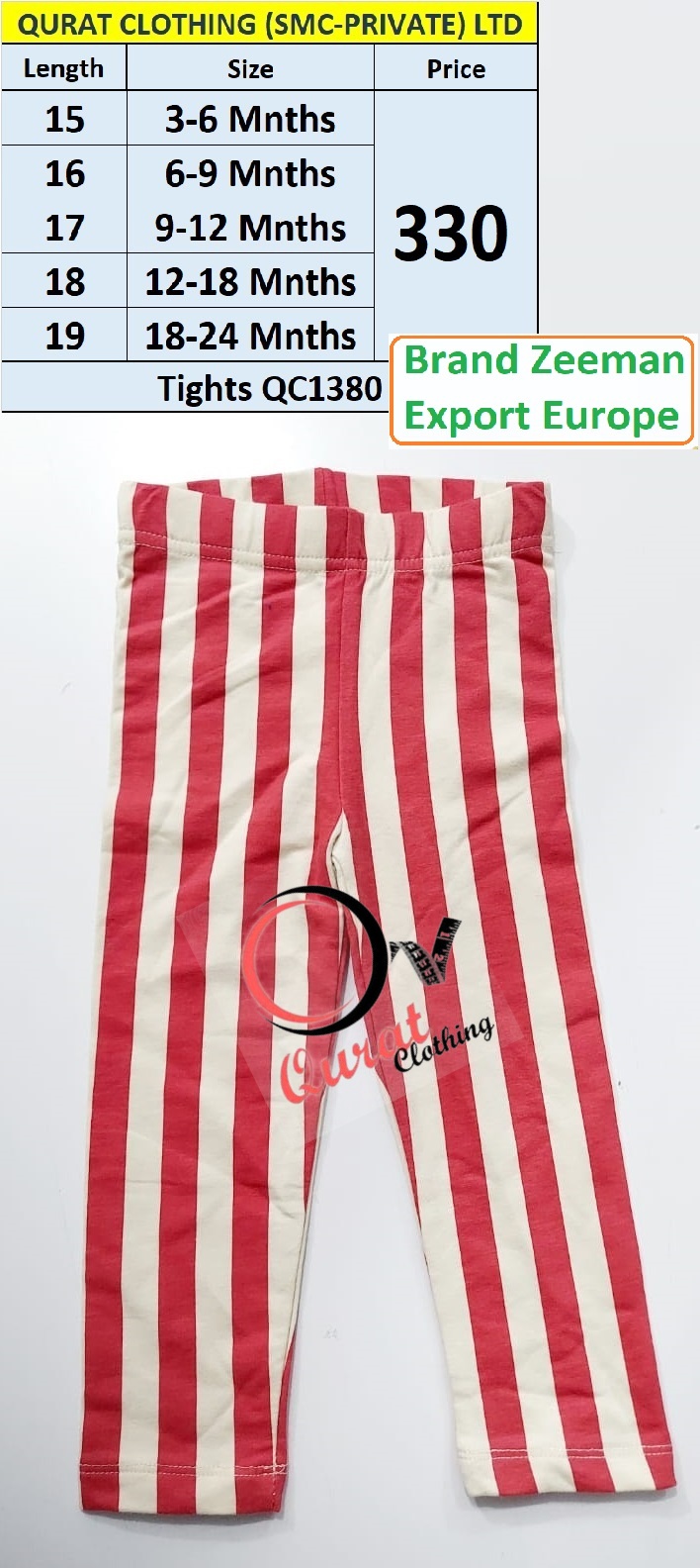 Zeeman Brand RED & White Stripes Print Tights QC1380 Export Europe