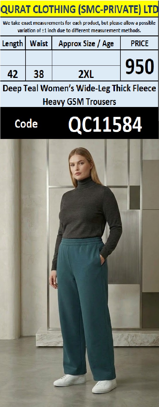 Deep Teal Women's Wide-Leg Thick Fleece Heavy GSM Trousers QC11584