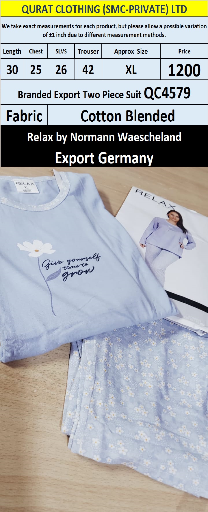 Relax by Normann Waescheland Branded Two Piece Suits QC4579 Export Germany