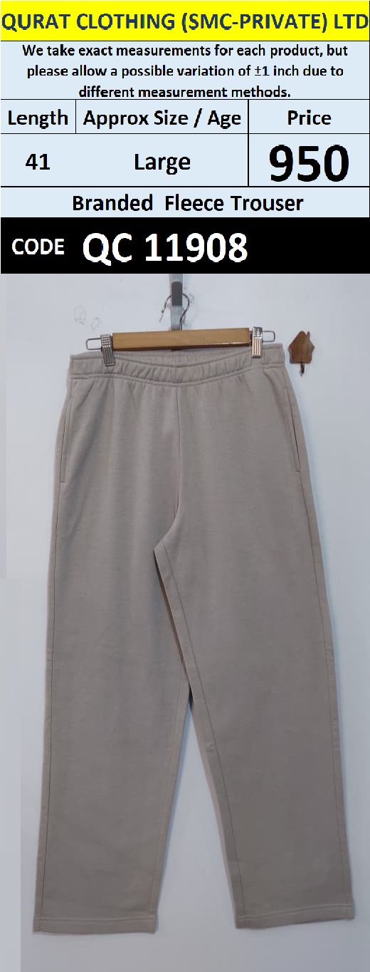 Branded Taupe Grey Fleece Plain Straight Leg Trousers — QC11908