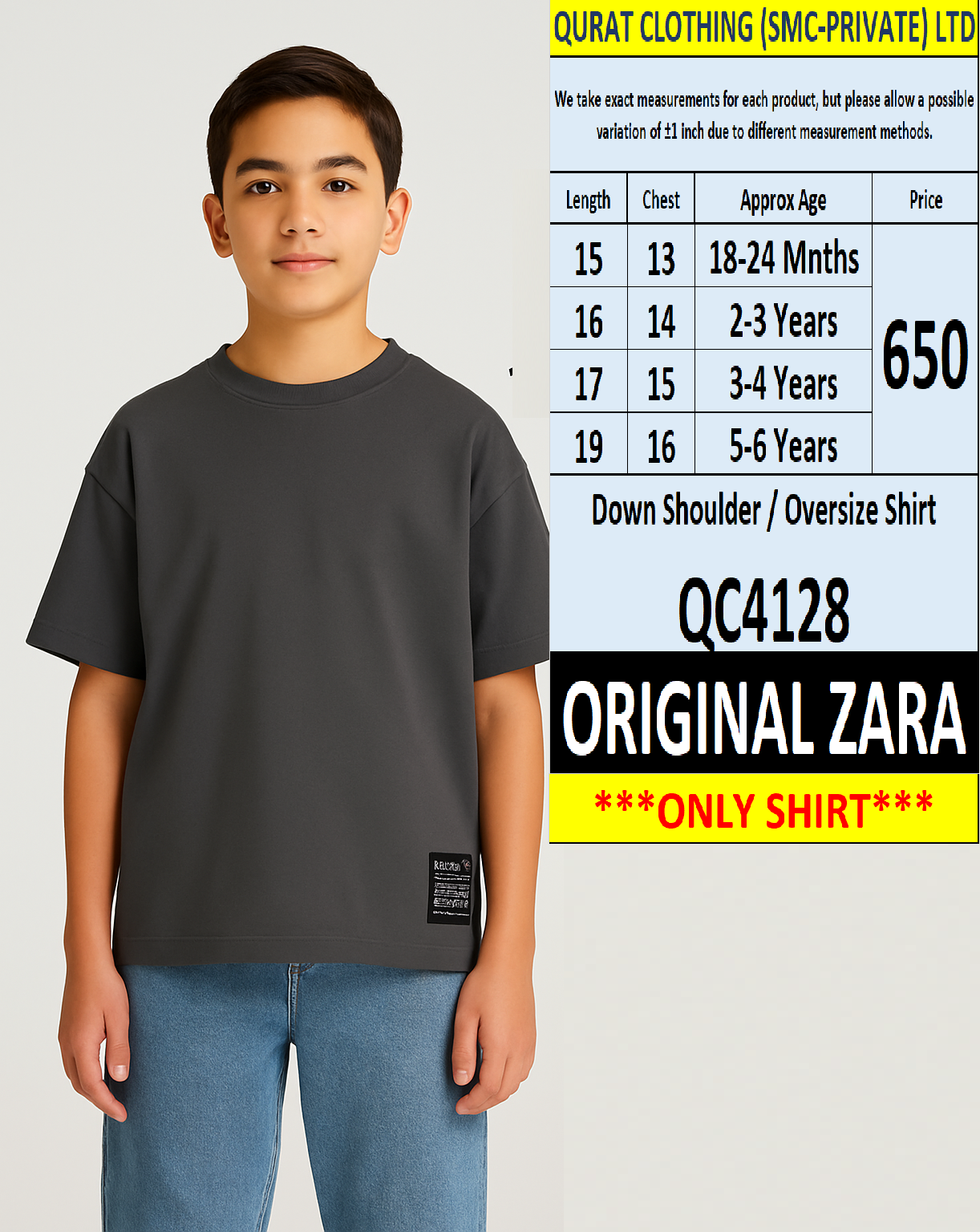 Original Zara Brand Trending Down Shoulder / Over Size T-shirt Export Spain, UK & USA - QC4128