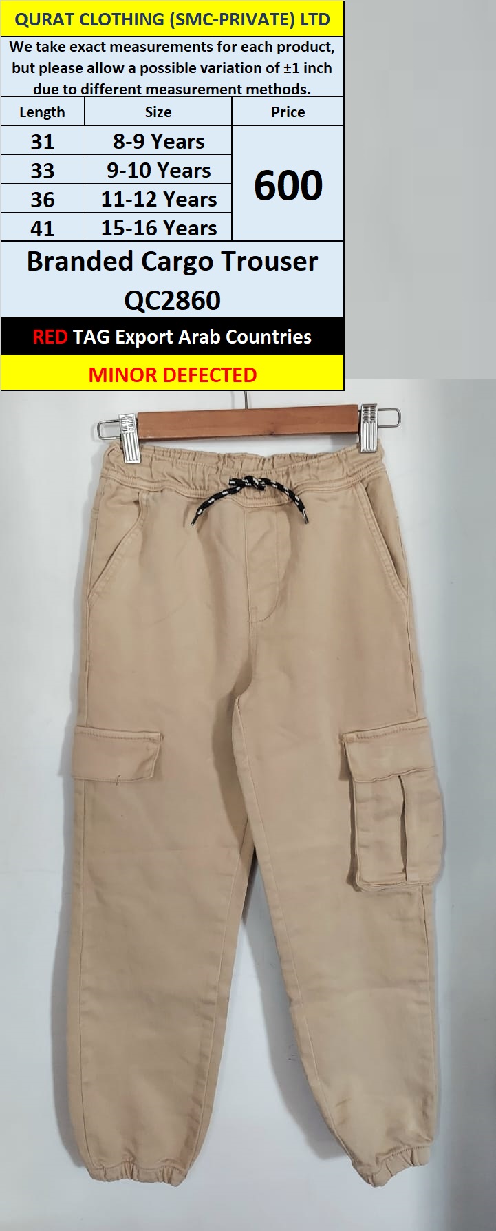 RED TAG Brand Cargo Trouser QC2860 Export Arab Countries (Minor Defected