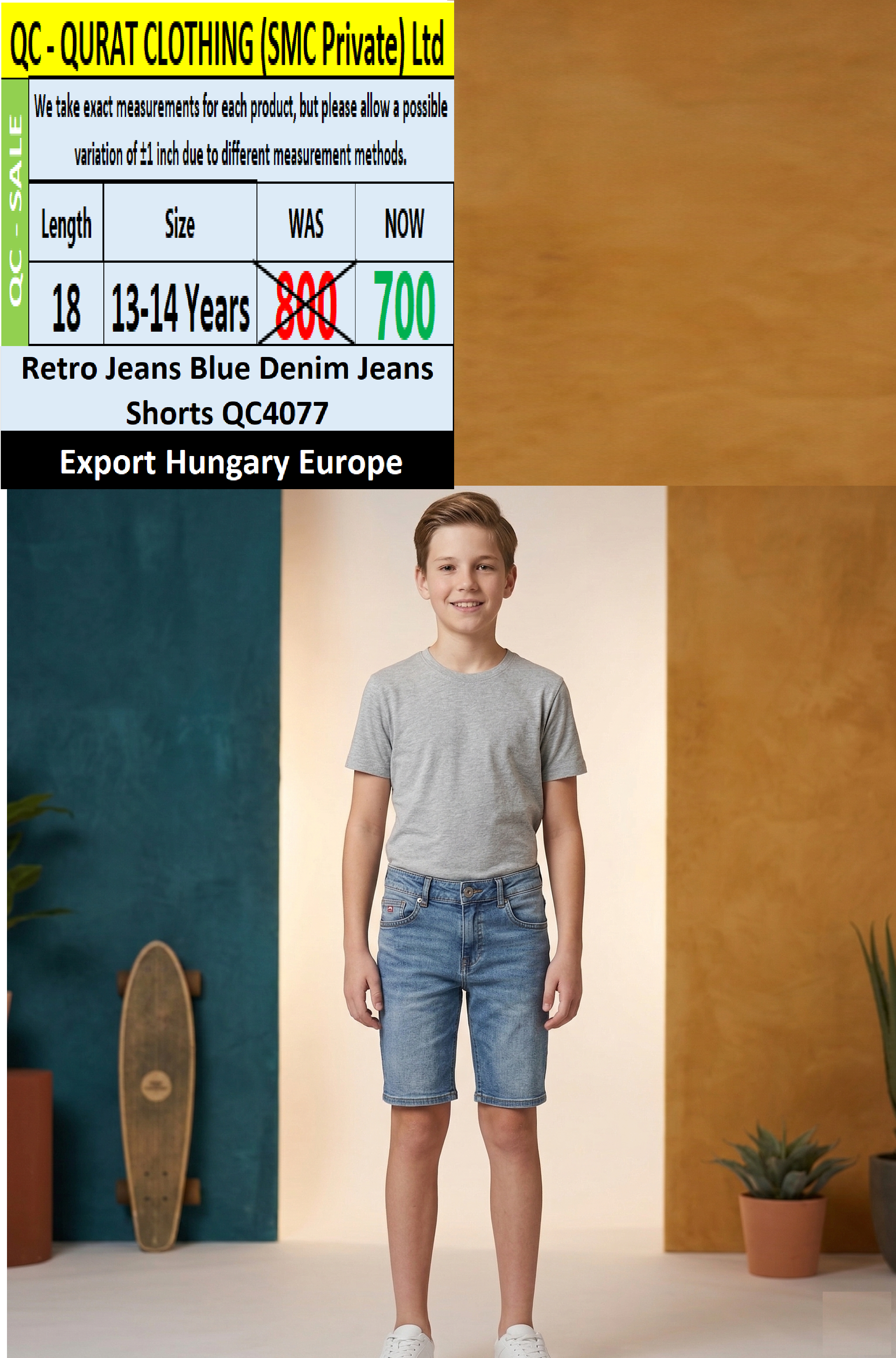 Retro Jeans Blue Denim Jeans Shorts QC4077 Export Hungary Europe 