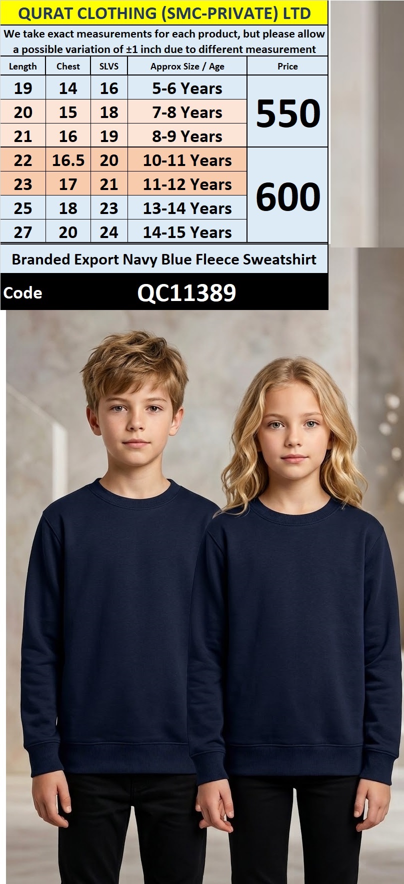 Branded Export Navy Blue Fleece Sweatshirt – QC11389