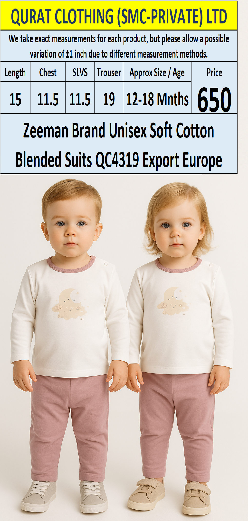 Zeeman Brand Unisex Soft Cotton Blended Suits QC4319 Export Europe 