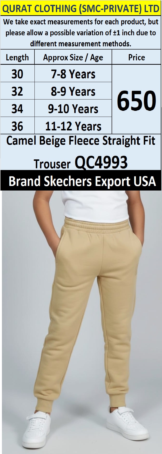 Skechers Brand Camel Beige Fleece Straight Fit Trouser QC4993 – Export USA