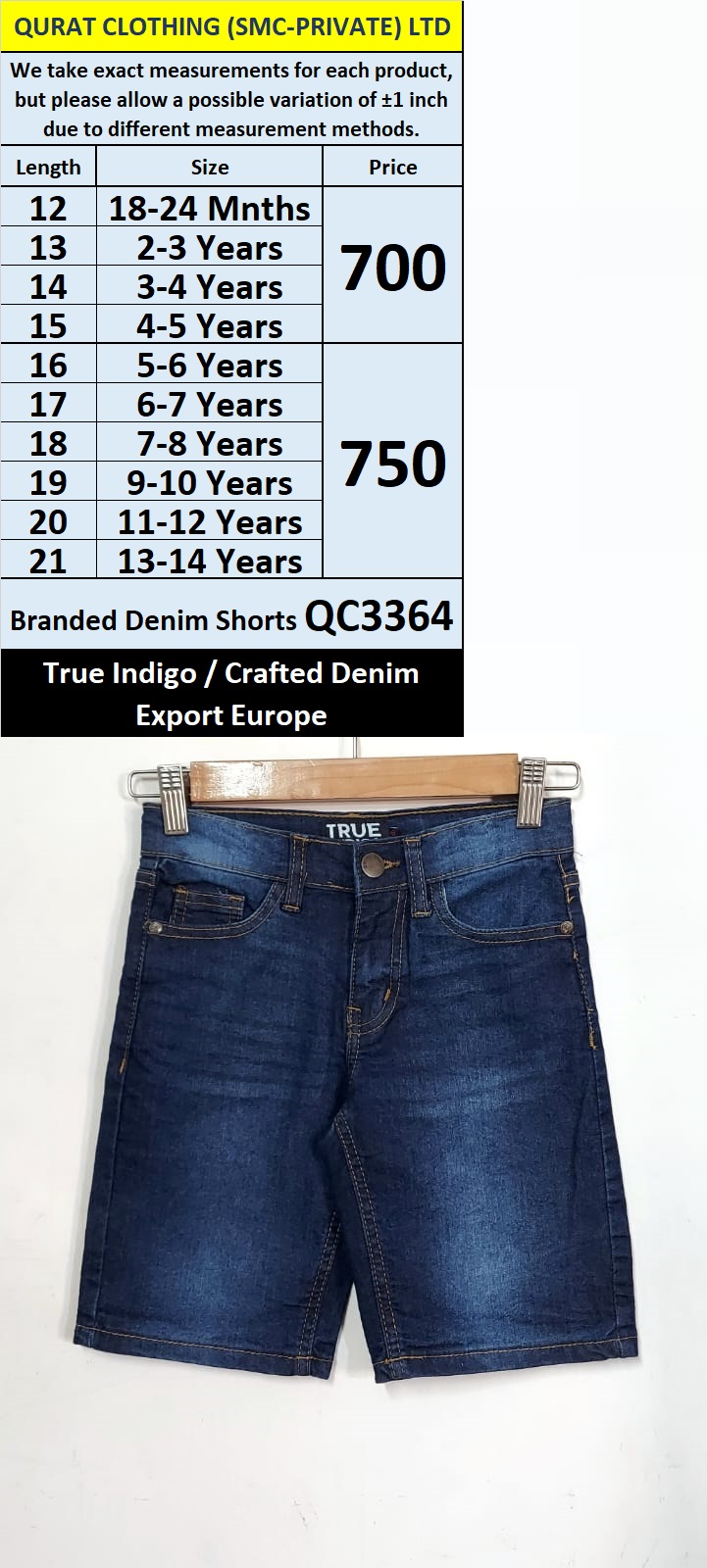 Branded Denim Shorts QC3364 Export Europe