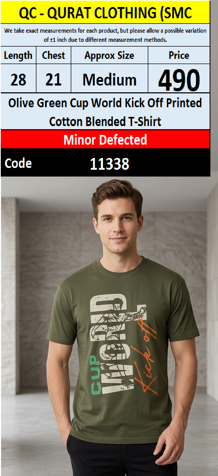 Olive Green Cup World Kick Off Printed Cotton Blended T-Shirt – QC11338