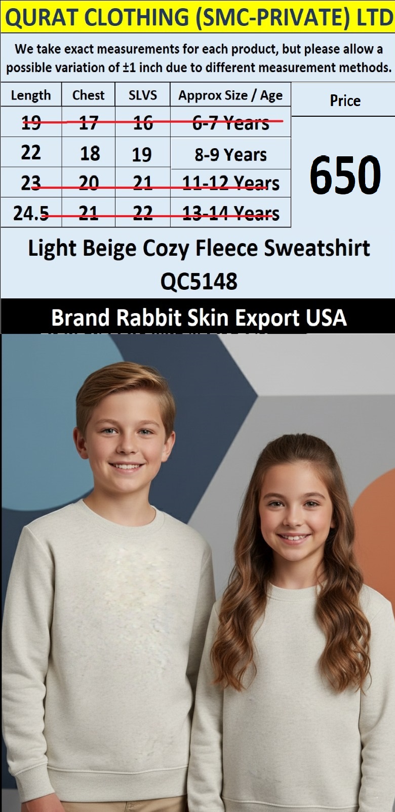 Light Beige Cozy Fleece Sweatshirt QC5148 – Brand Rabbit Skin Export USA