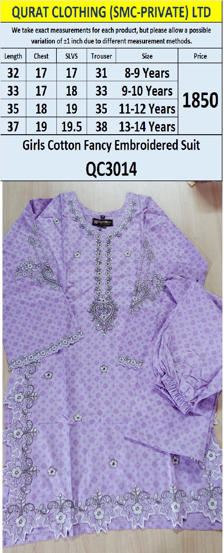 Cotton Fancy Embroidered Suit QC3014 - QC3014