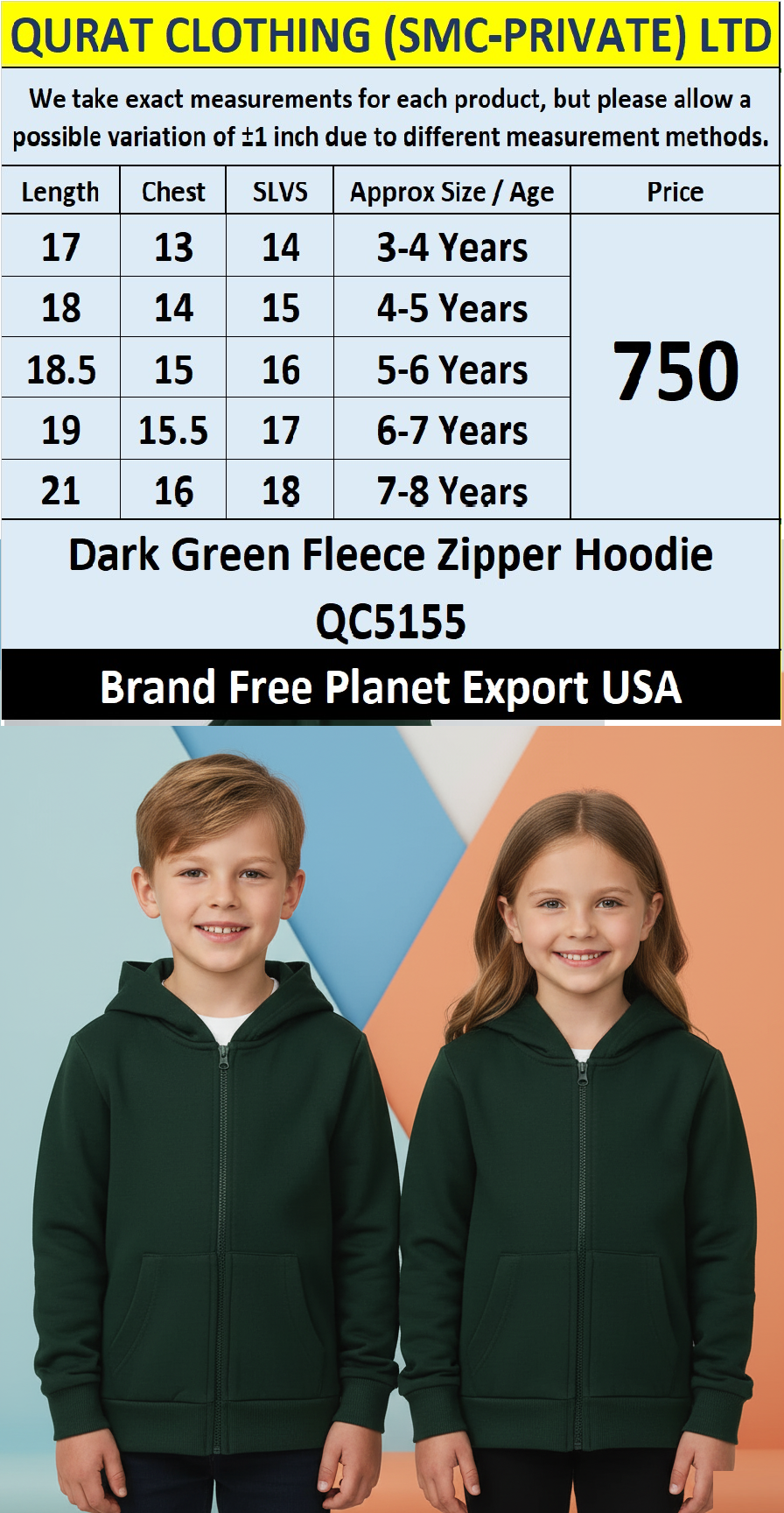 Free Planet Dark Green Fleece Zipper Hoodie QC5155 – Export USA
