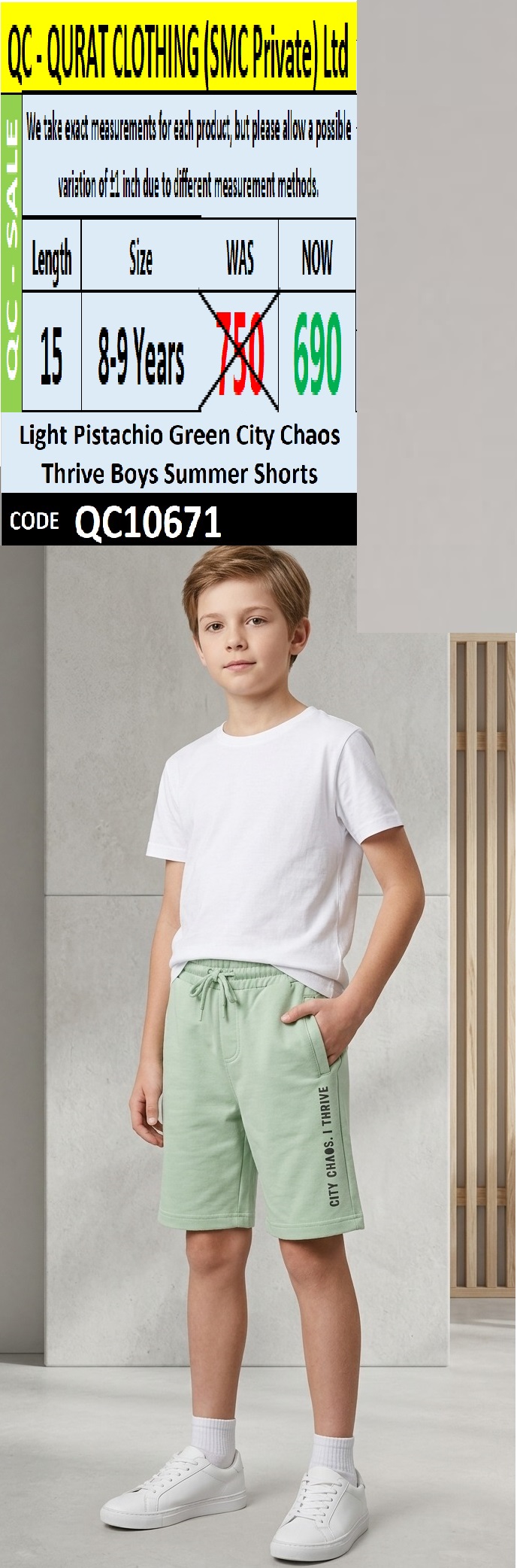 Light Pistachio Green City Chaos Thrive Boys Summer Shorts QC10671