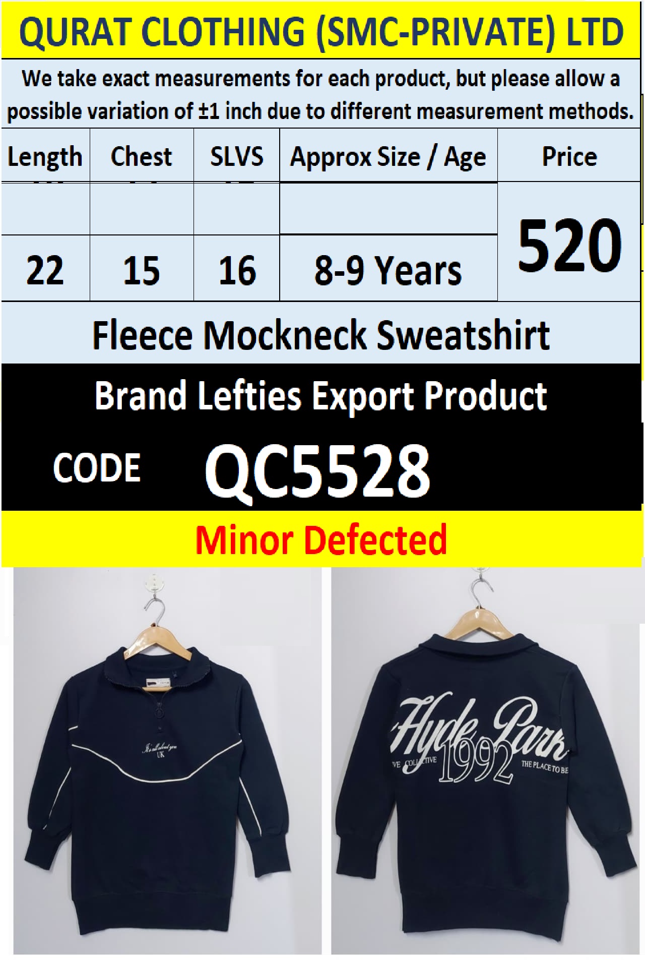 Brand Lefties Fleece Mockneck Sweatshirt Export Europe or USA (Minor Defected Product) - QC5528