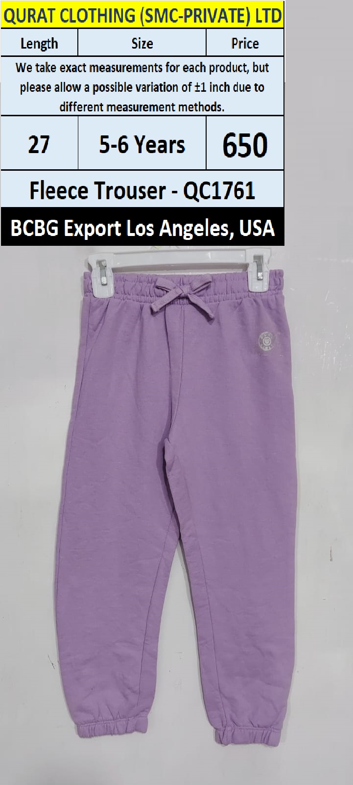 BCBG Brand Fleece Trouser QC1761 Export Los Angeles - USA | Qurat Clothing