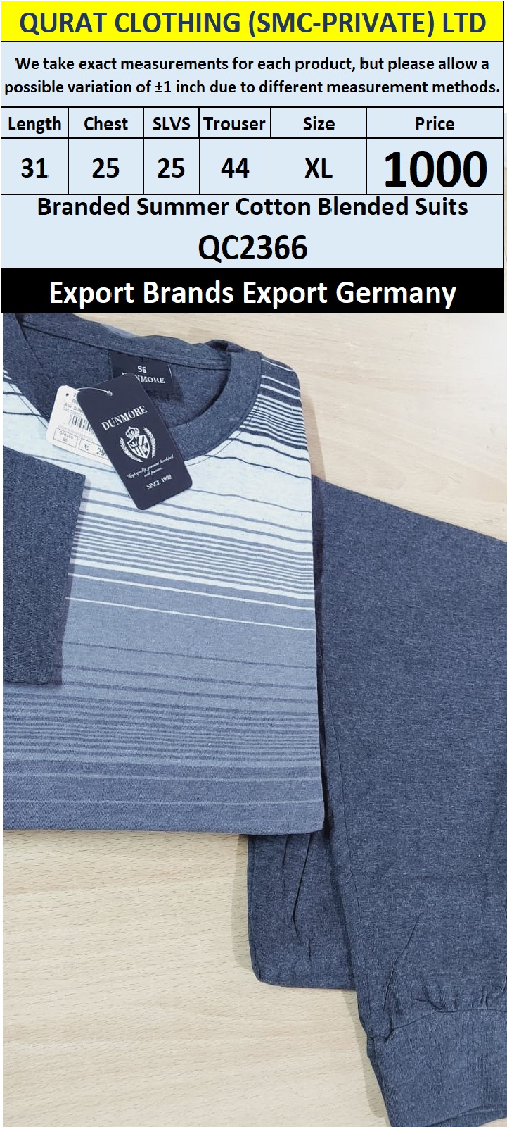 International Brands Summer Cotton Blended Suits Export Germany QC2366
