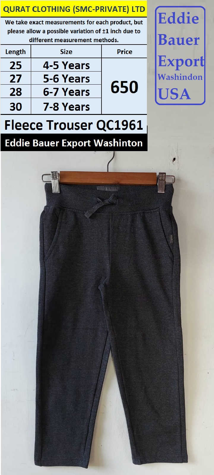 Eddie Bauer Fleece Trouser QC1961 Export Washinton - USA