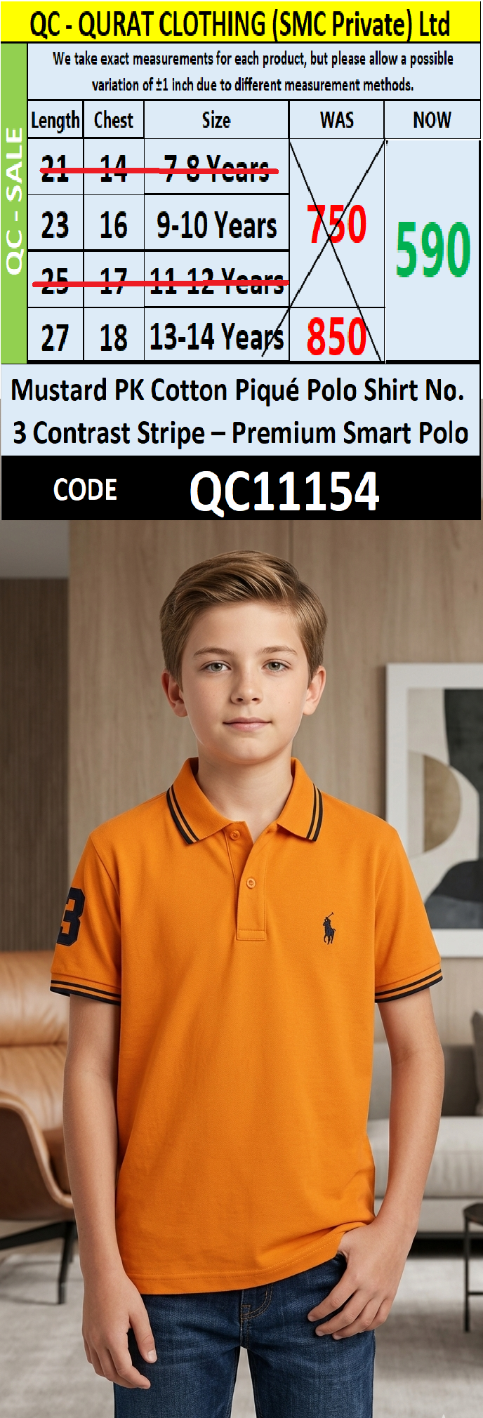 Mustard PK Cotton Piqué Polo Shirt No. 3 Contrast Stripe – Premium Smart Polo QC11154