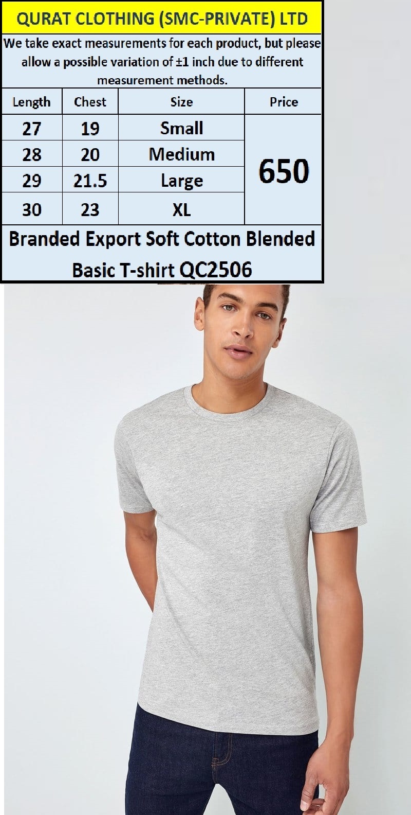 Branded Export Soft Cotton Blended Basic T-shirt QC2506 - QC2506