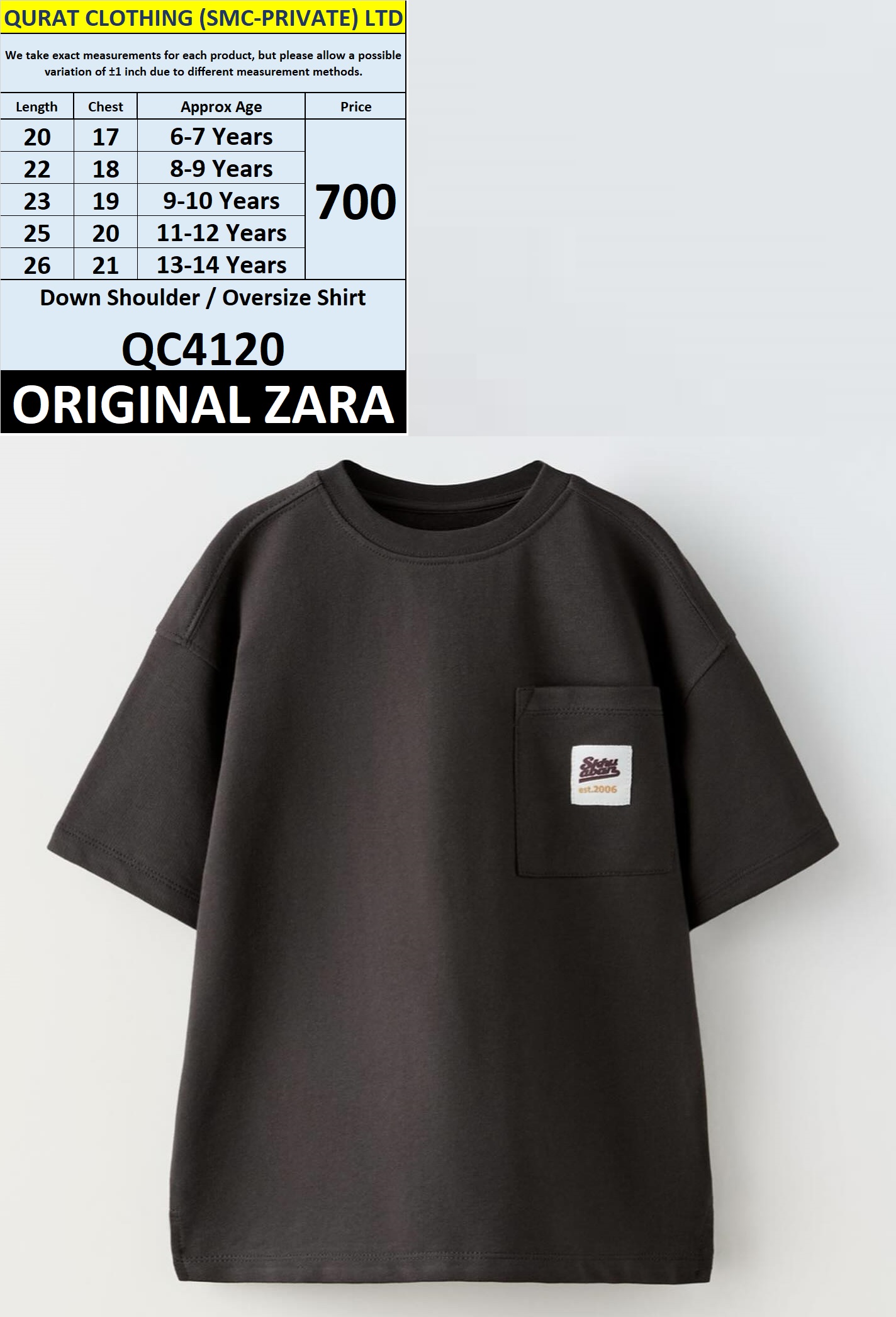 Original Zara Brand Trending Down Shoulder / Over Size T-shirt Export Spain, UK & USA - QC4120
