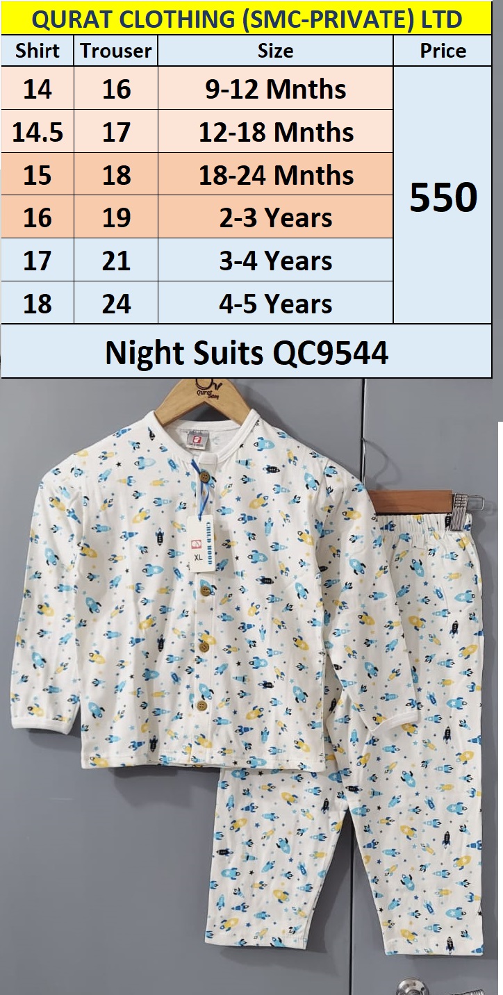 Front Open Blue & Golden Rockets Prints Night Suits QC9544