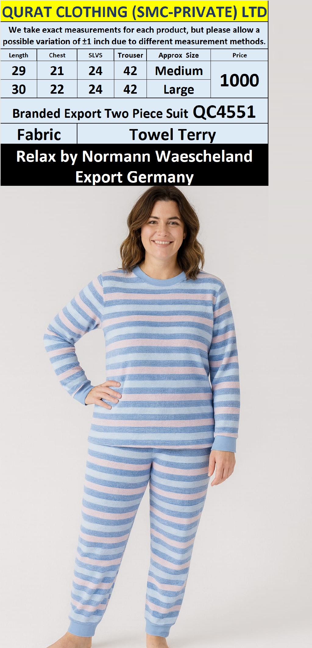 Relax by Normann Waescheland Branded Two Piece Suits QC4551 Export Germany