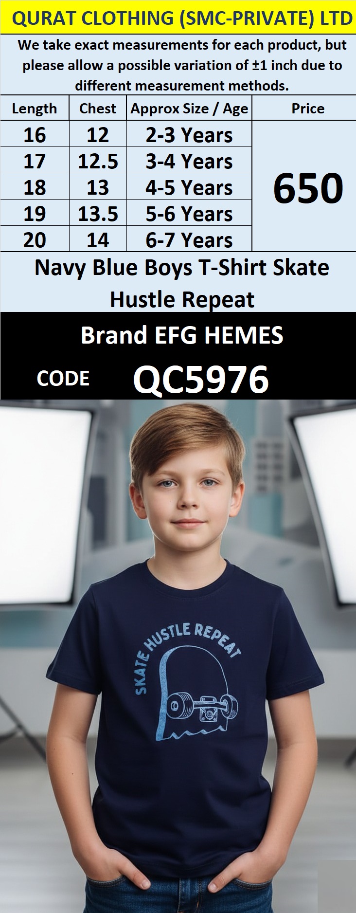 Navy Blue Cotton Blended T-Shirt SKATE HUSTLE REPEAT Printed Graphic – Kids Casual Tee – QC5976