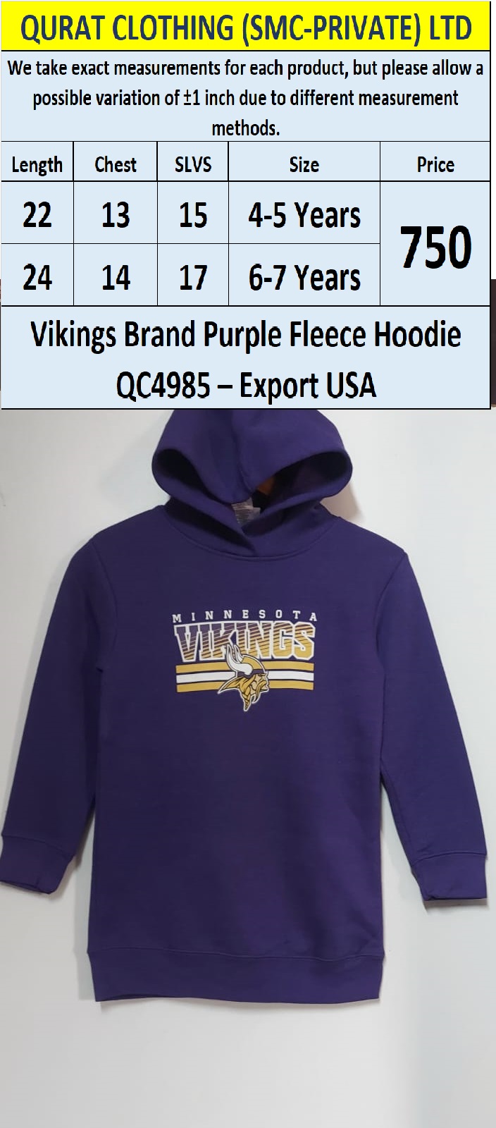Vikings Brand Purple “Minnesota Vikings” Fleece Hoodie QC4985 – Export USA