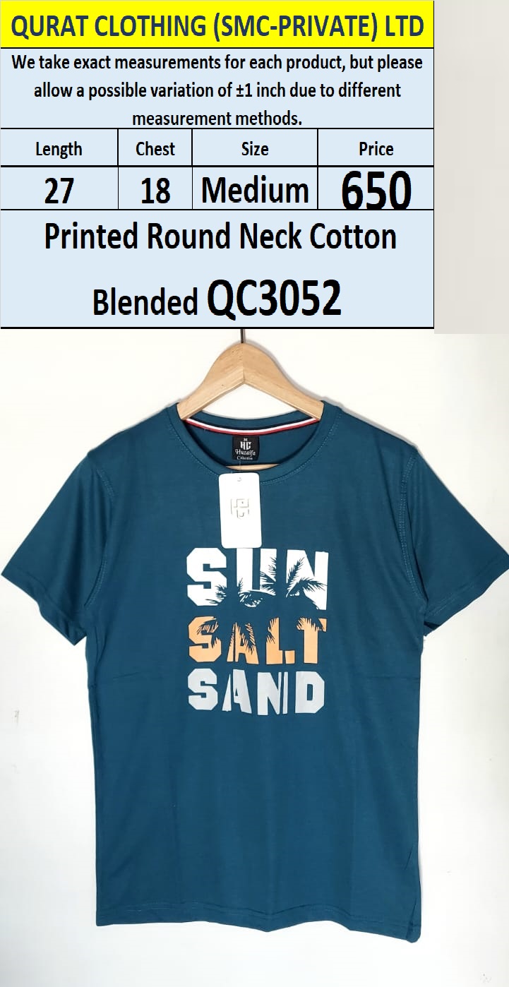 Sun Salt Sand Round Neck Cotton Blended T-shirt QC3052
