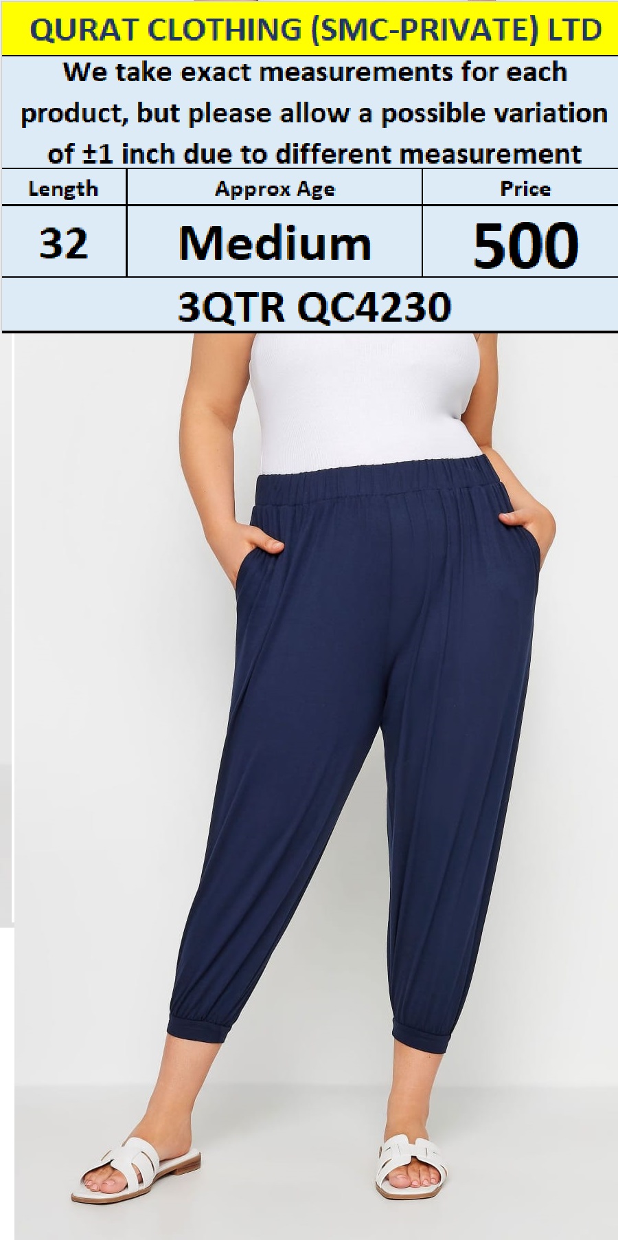 Branded 3 QTR Trouser QC4230
