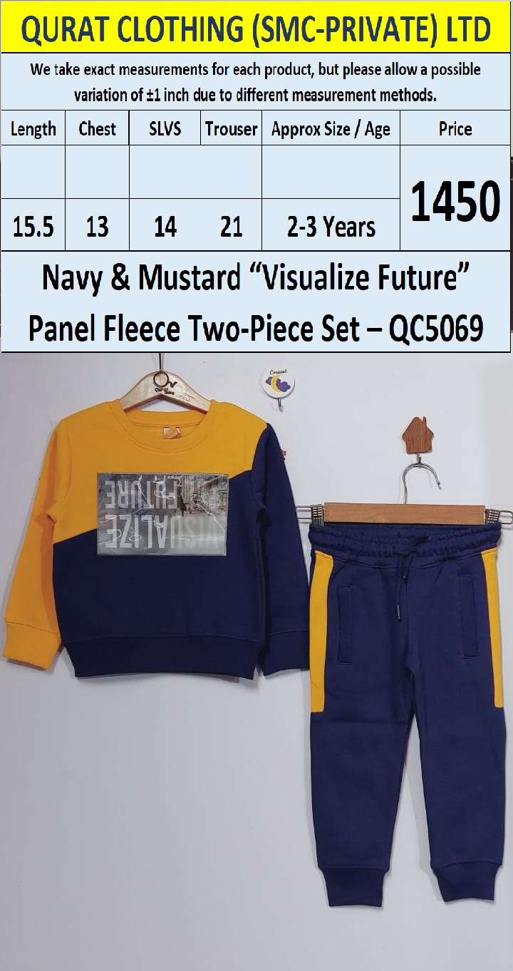 Navy & Mustard “Visualize Future” Panel Fleece Two-Piece Set QC5069  - QC5069