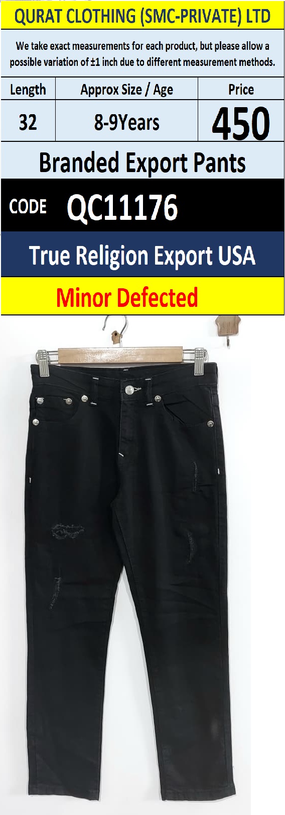 True Religion USA Black Distressed Branded Export Pant – QC11176 - (Minor Defected)