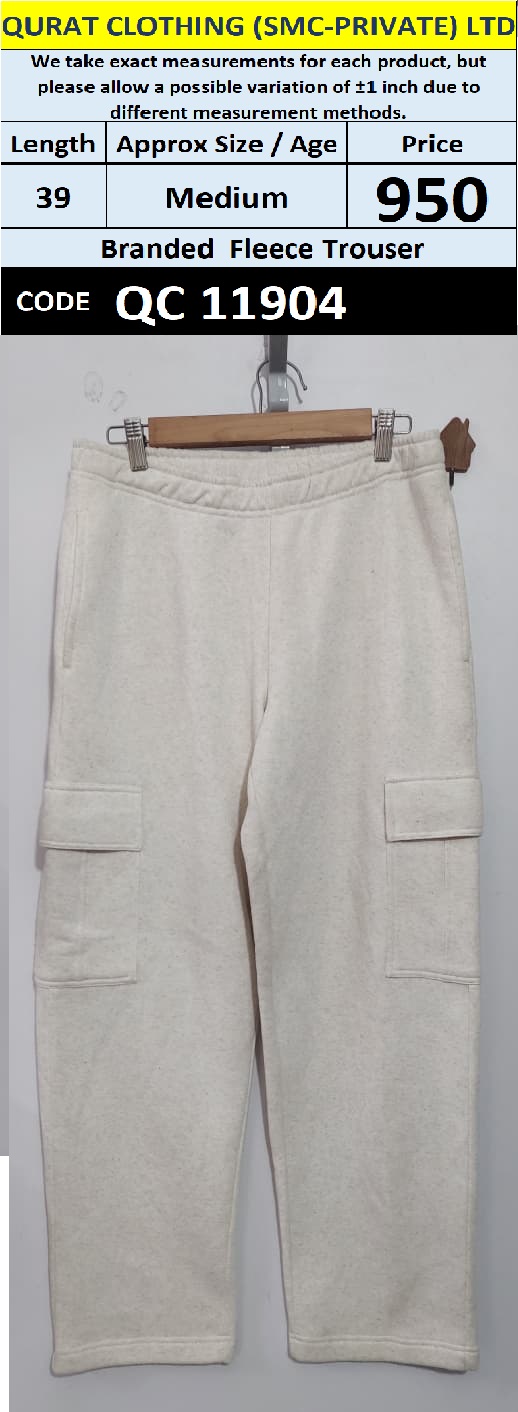 Branded Light Grey Fleece Cargo Pocket Straight Leg Trousers — QC11904
