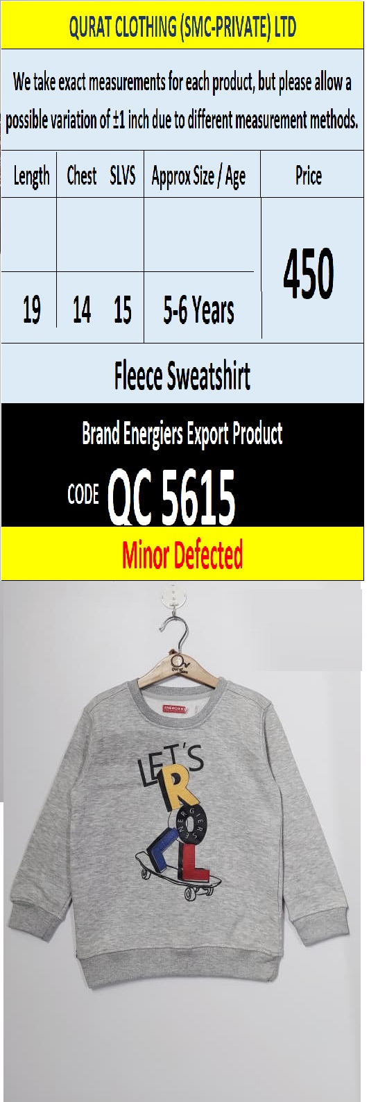 Energiers Brand Fleece Sweatshirt Export Greece (Minor Defected) - QC5615