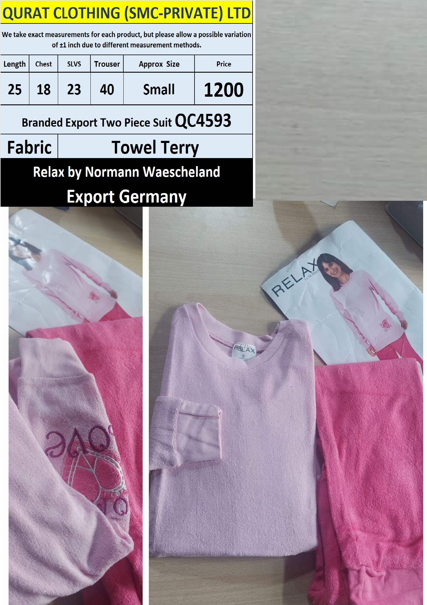 Relax by Normann Waescheland Branded Two Piece Suits QC4593 Export Germany
